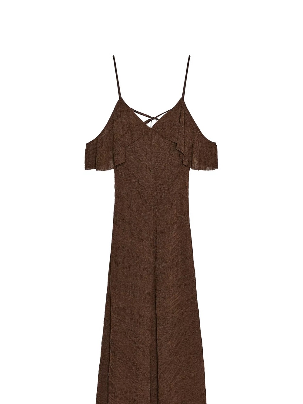Brown Cold-Shoulder Midi Dress with Spaghetti Straps